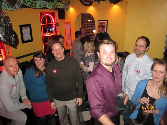 Spreading love at the Polish Global Village Happy Hour. January 11, 2013, Alexandria, Virginia, USA.